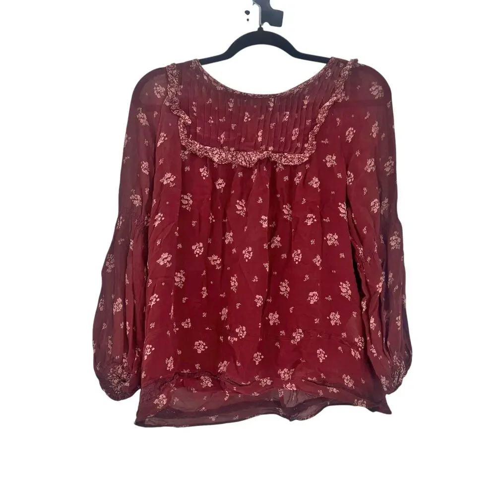Joie Andrielle Prairie 100% Silk Long Sleeve Floral Blouse Women's Size M